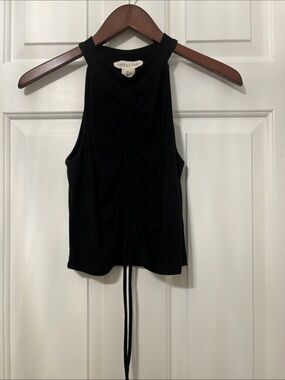 Happily Grey Black Ruched Front Drawstring Tank Top